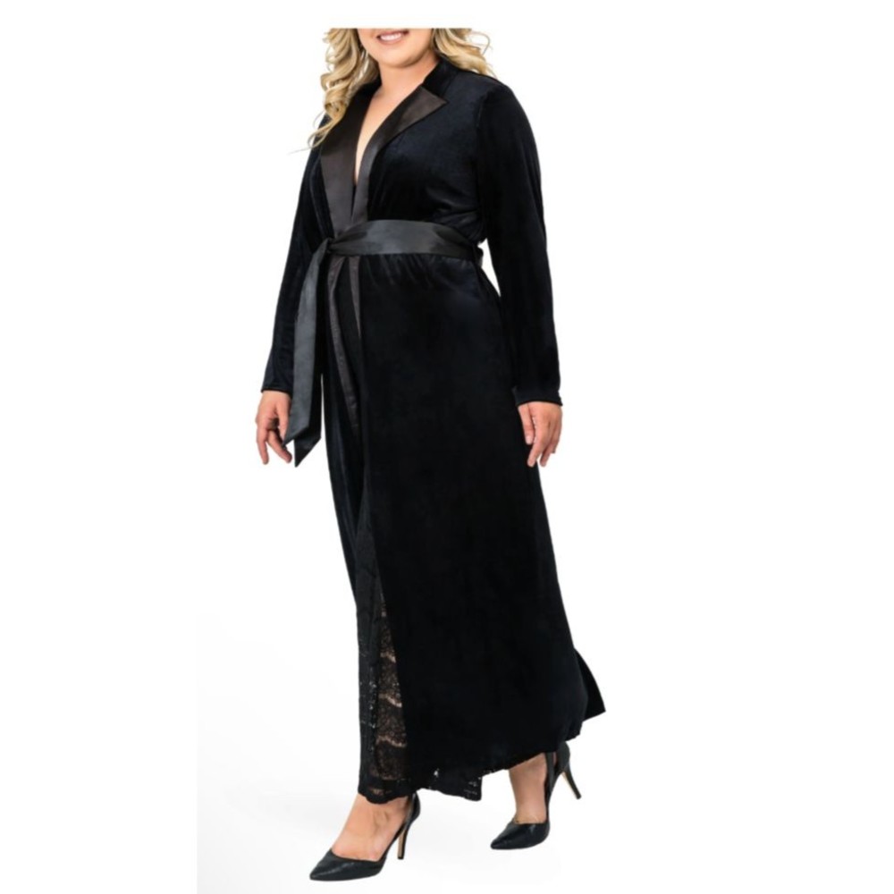 Standards & Practices Womens Freya Coat Dress Black 2X Polyester Blend Maxi Wrap